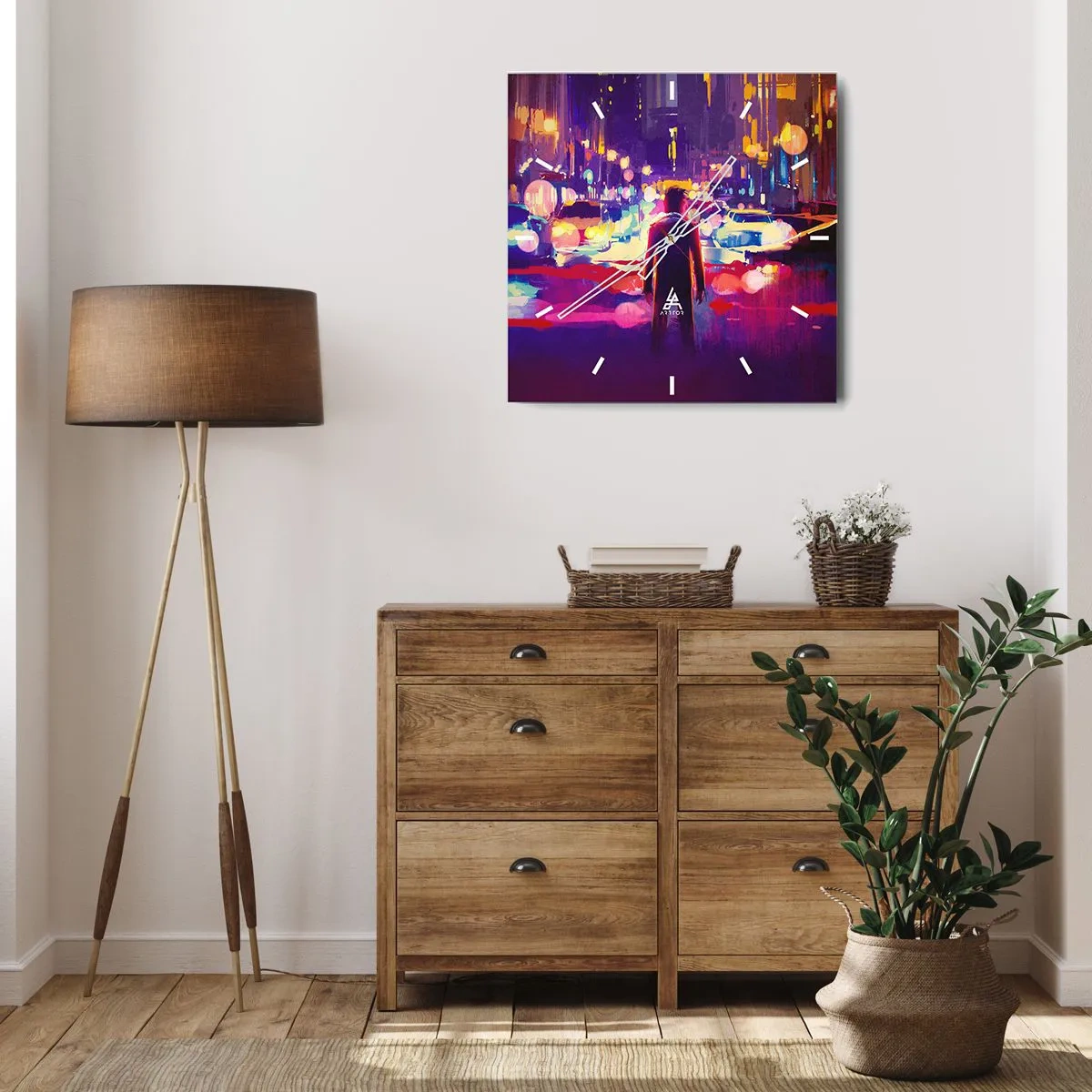 Ceas de perete - Ceas pe sticlă - Scufundat în lumină - 30x30 cm