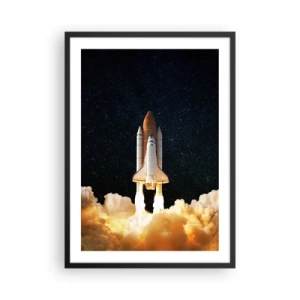 Poster în ramă neagră - O navetă spațială decolează pe un cer înstelat - 50x70cm - Ad astra! - Decorațiune modernă pentru perete pentru living și dormitor ARTTOR