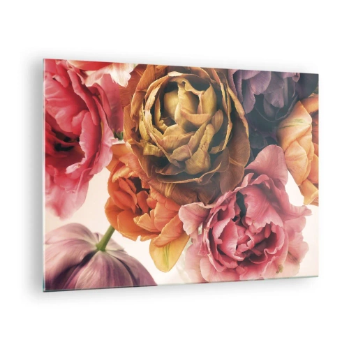 Tablou pe sticlă - Prim-plan al unui buchet de flori multicolore - 70x50cm - Sărbătorirea vieții - Decorațiune modernă pentru perete pentru living și dormitor ARTTOR
