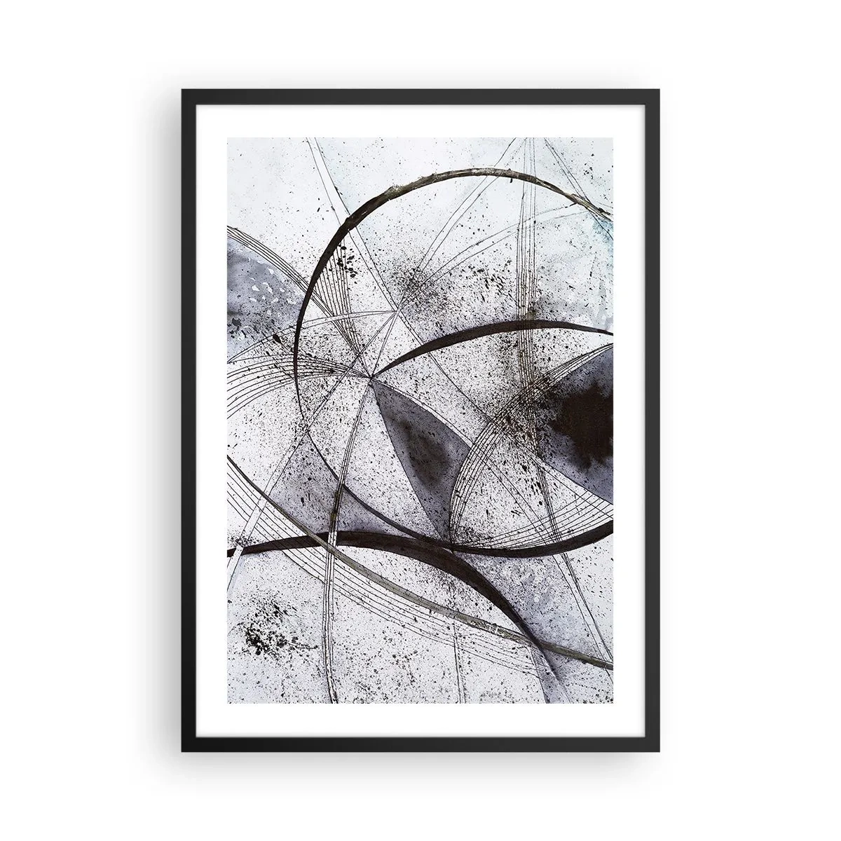 Poster în ramă neagră - Compoziție abstractă de linii și cercuri geometrice - 50x70cm - O fantezie futuristă - Decorațiune modernă pentru perete pentru living și dormitor ARTTOR