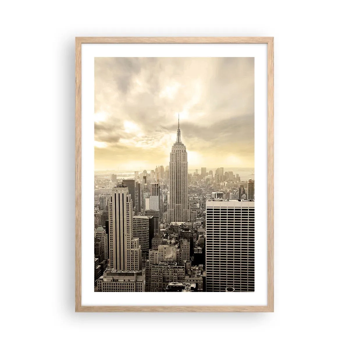 Poster în ramă de stejar deschis - New York țesut din gri - 50x70 cm