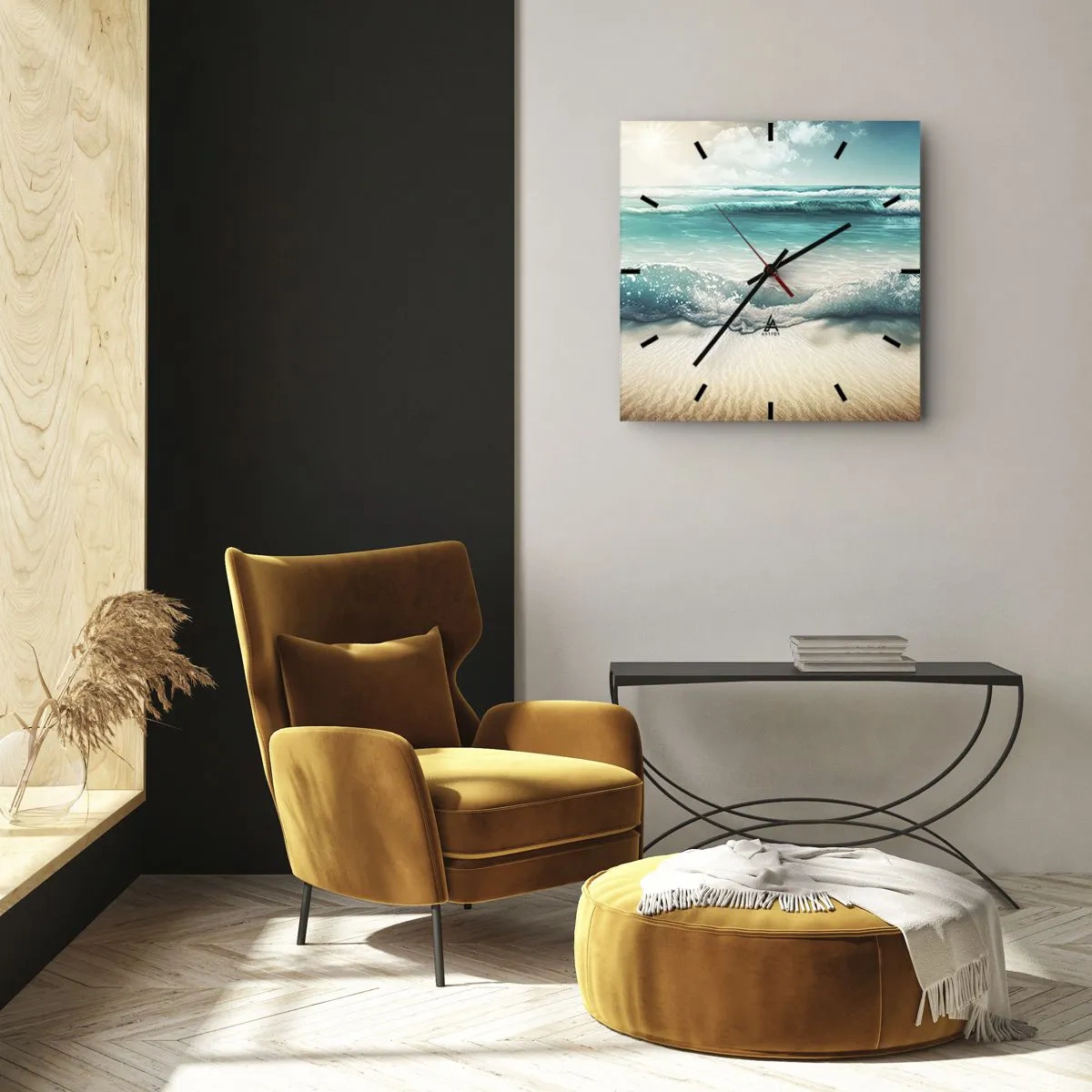 Ceas de perete - Ceas pe sticlă - Calmul oceanului - 30x30 cm