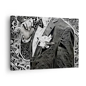 Tablou pe pânză Canvas - Abstracție elegantă a unui bărbat în costum, în alb și negru - 70x50cm - Doar un om aparent gri - Decorațiune modernă pentru perete pentru living și dormitor ARTTOR