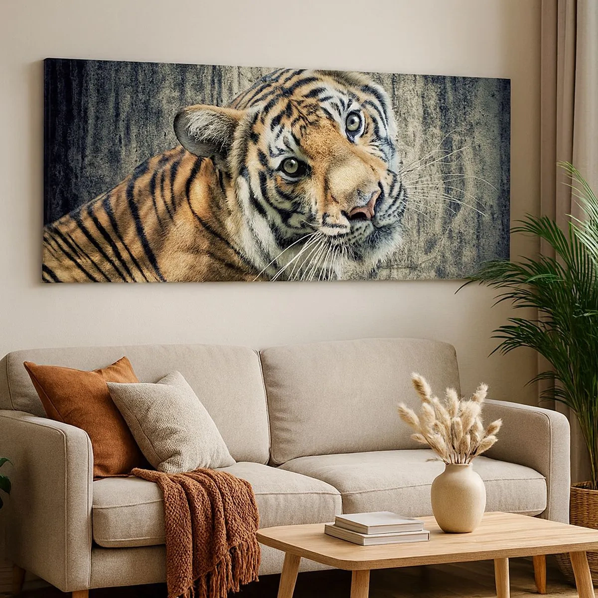 Tablou pe pânză - Portret în fluxuri de lumină - 100x40 cm