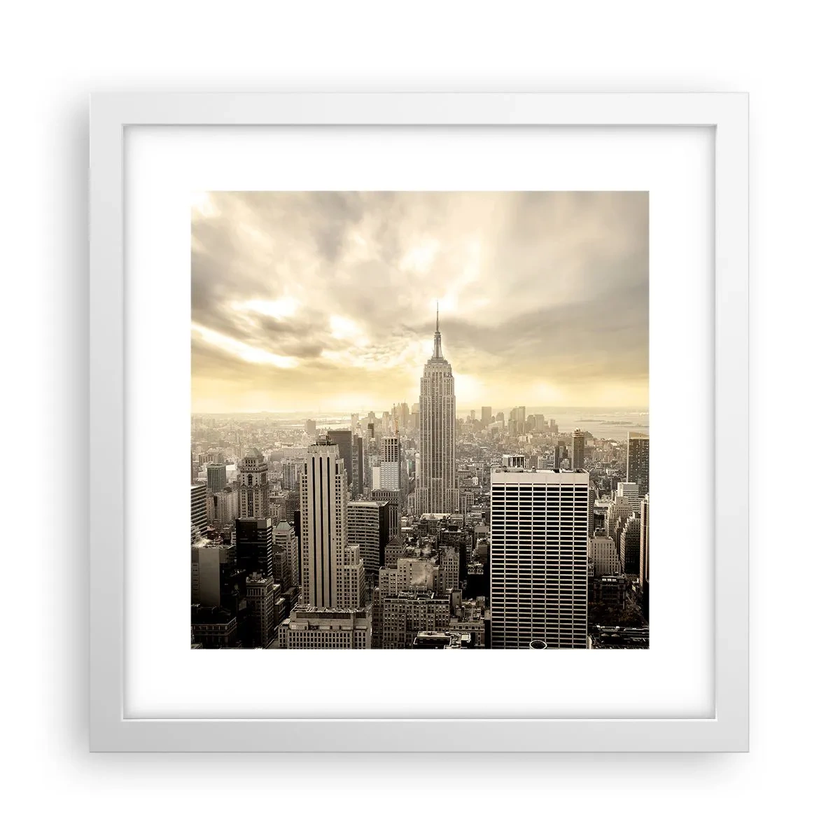 Poster în ramă albă - New York țesut din gri - 30x30 cm