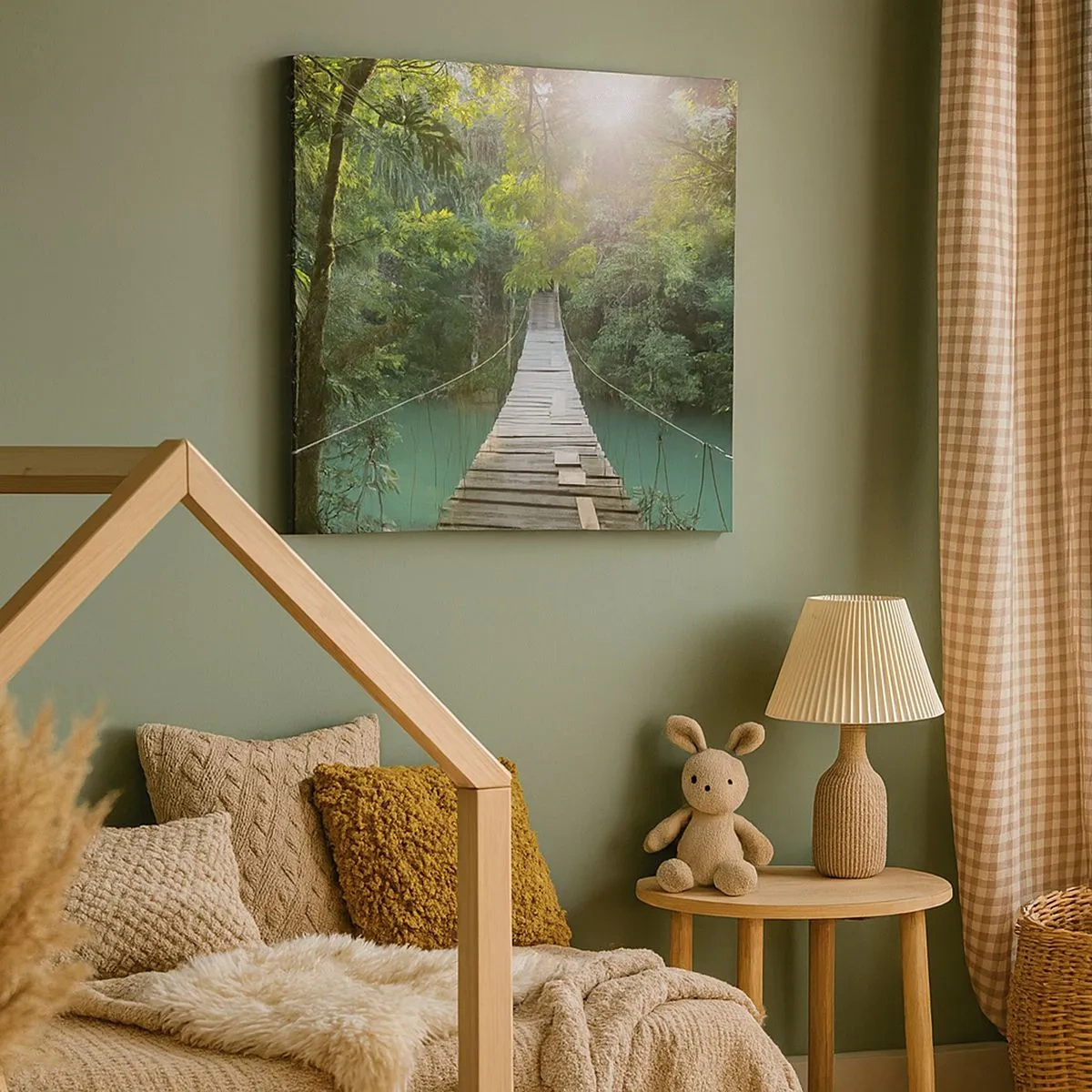 Tablou pe pânză - Peste apa de azur spre pădurea de azur - 30x30 cm