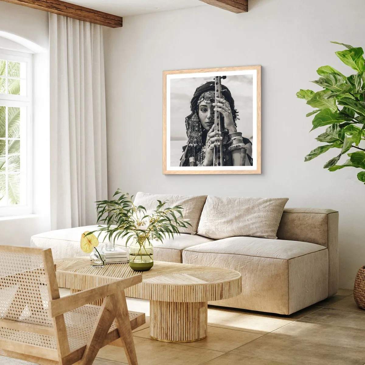 Poster în ramă de stejar deschis - Muzica orientală în sine - 40x40 cm