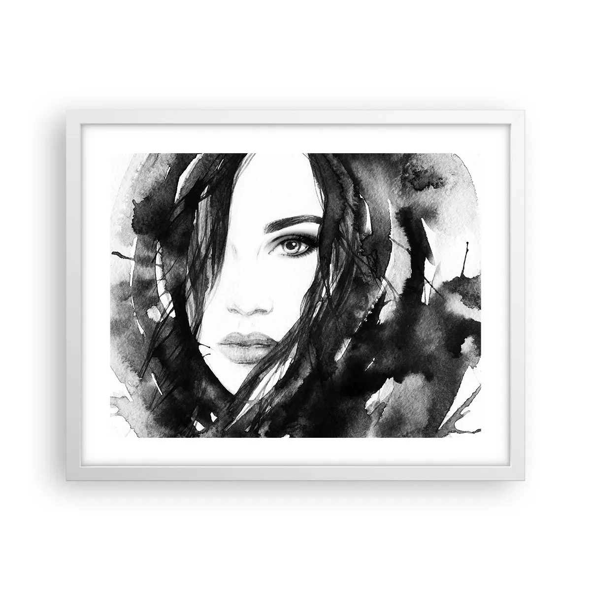 Poster în ramă albă - Studiu unei dame în alb și negru - 50x40 cm