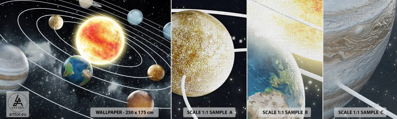 Mostră tapet Premium Canvas - Dans cosmic - Cosmos, Galaxie, Sistem solar - 100x30 cm