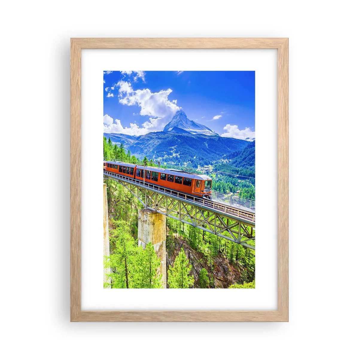 Poster în ramă de stejar deschis - Calea ferată din Alpi - 30x40 cm