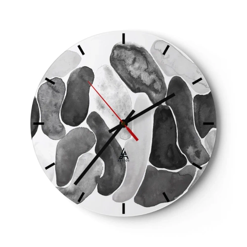 Ceas de perete - Ceas pe sticlă - Forme organice gri care seamănă cu pietre - 30x30cm - Abstracție pietroasă - Decorațiune modernă pentru perete pentru living, bucătărie și dormitor ARTTOR