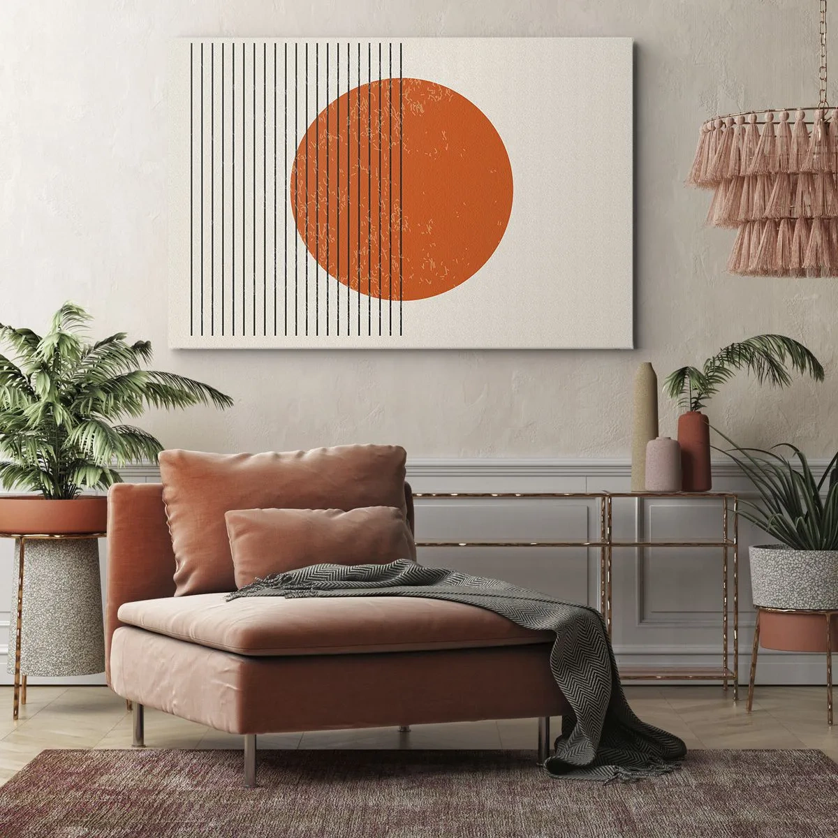 Tablou pe pânză Canvas - Soare minimalist cu linii geometrice - 70x50cm - Întotdeauna soarele - Decorațiune modernă pentru perete pentru living și dormitor ARTTOR