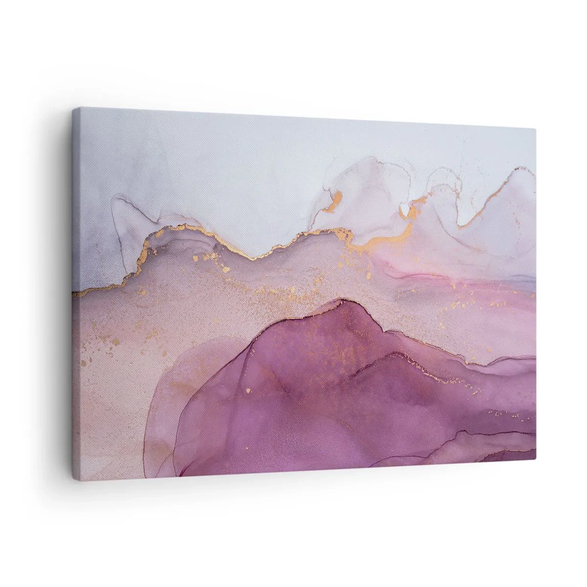 Tablou pe pânză Canvas - O compoziție abstractă în nuanțe de violet și auriu. - 70x50cm - Valuri de liliac și violet - Decorațiune modernă pentru perete pentru living și dormitor ARTTOR