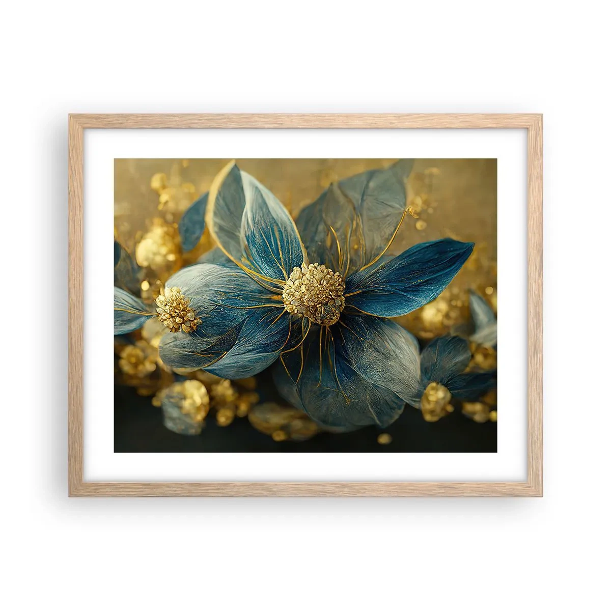 Poster în ramă de stejar deschis - Floare cu aur - 50x40 cm