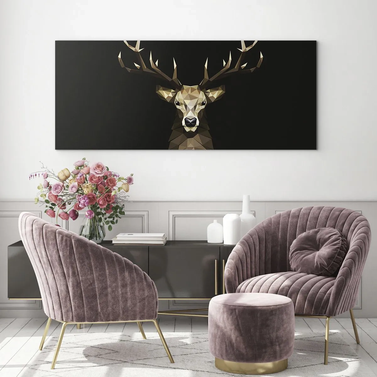 Tablou pe sticlă - Cerb cubist - 160x50 cm