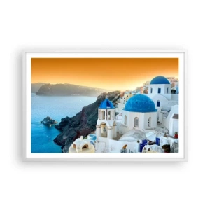 Poster în ramă albă - Santorini - îmbrățișat de stânci - 91x61 cm
