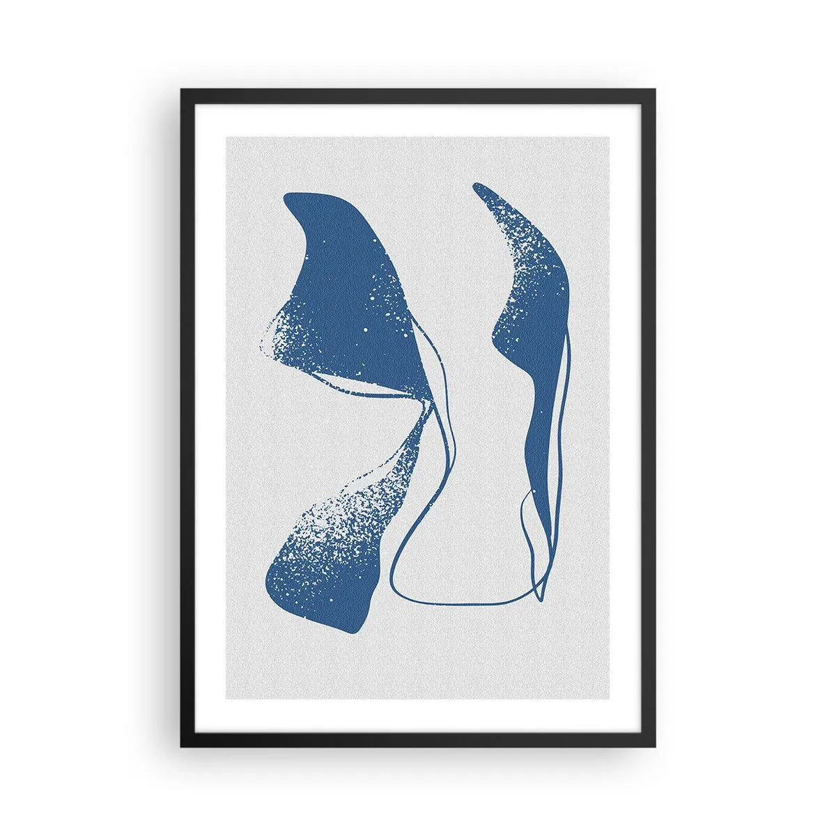 Poster în ramă neagră - Forme abstracte în nuanțe de albastru pe un fundal deschis - 50x70cm - Abstracție înaripată - Decorațiune modernă pentru perete pentru living și dormitor ARTTOR