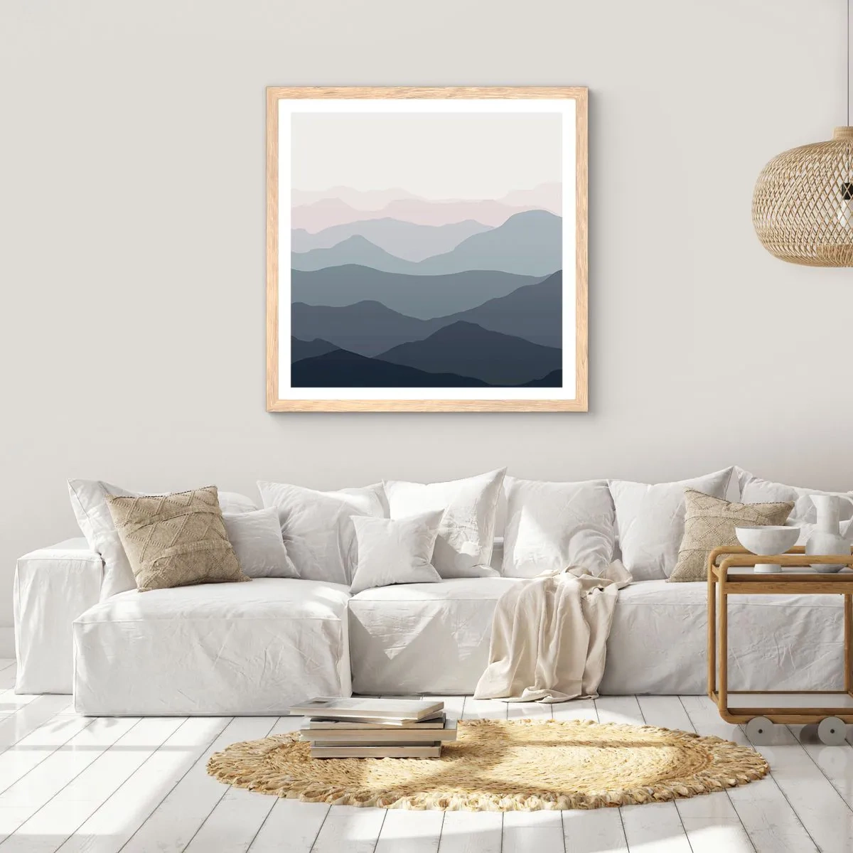 Poster în ramă de stejar deschis - Valuri de munți - 50x50 cm