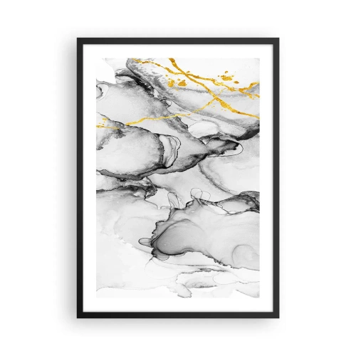 Poster în ramă neagră - O compoziție abstractă în nuanțe de gri cu accente aurii. - 50x70cm - Compoziție cu motiv auriu - Decorațiune modernă pentru perete pentru living și dormitor ARTTOR