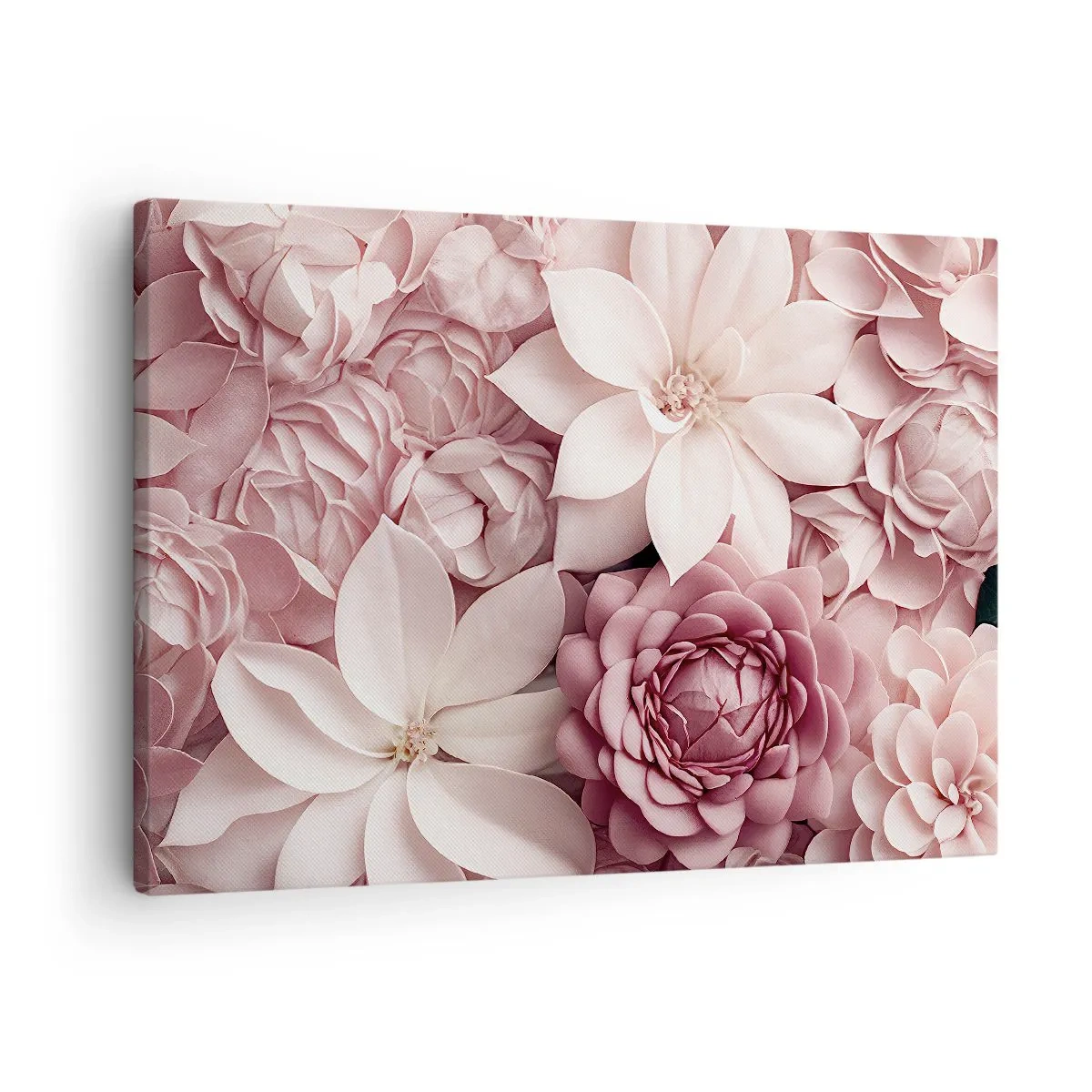 Tablou pe pânză Canvas - Flori în nuanțe de roz și alb, într-o abordare artistică - 70x50cm - În petale roz - Decorațiune modernă pentru perete pentru living și dormitor ARTTOR