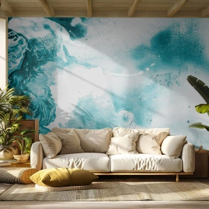 Tapet Standard Eco - Acuarelă abstractă în nuanțe de turcoaz și alb - 100x70cm - Câmpii inundabile de albastru - Decorațiune modernă pentru perete pentru living și dormitor ARTTOR