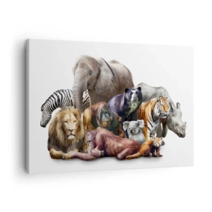 Tablou pe pânză Canvas - O varietate de animale sălbatice într-o compoziție de grup - 70x50cm - Fotografia africană de familie - Decorațiune modernă pentru perete pentru living și dormitor ARTTOR