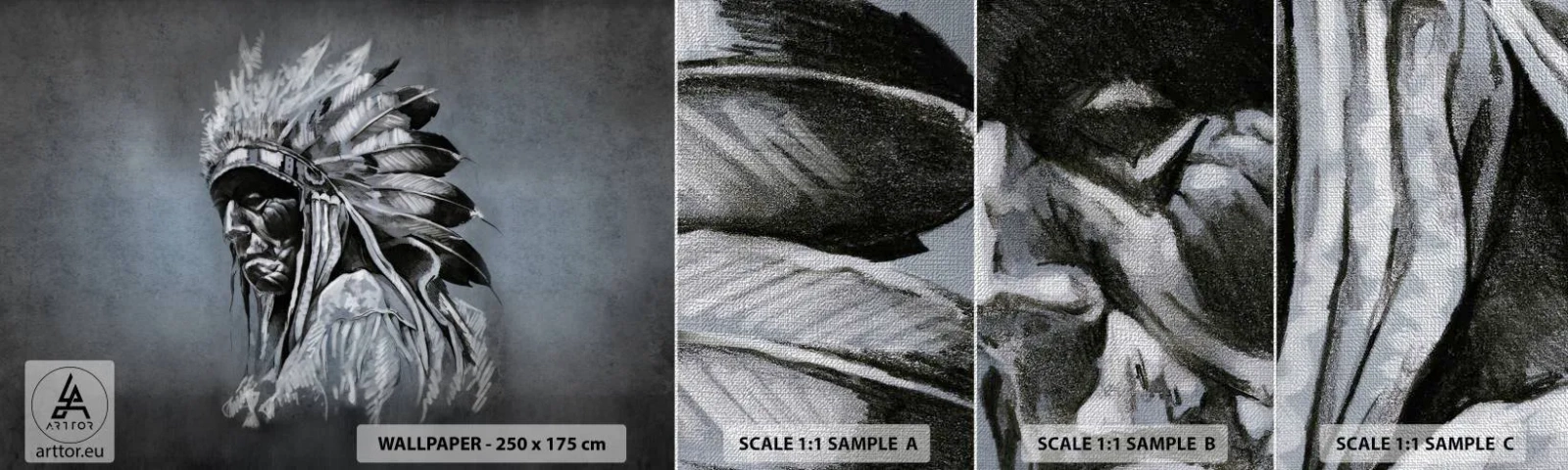 Mostră tapet Premium Canvas - Înapoi la rădăcini - indian, Plume, Om - 100x30 cm