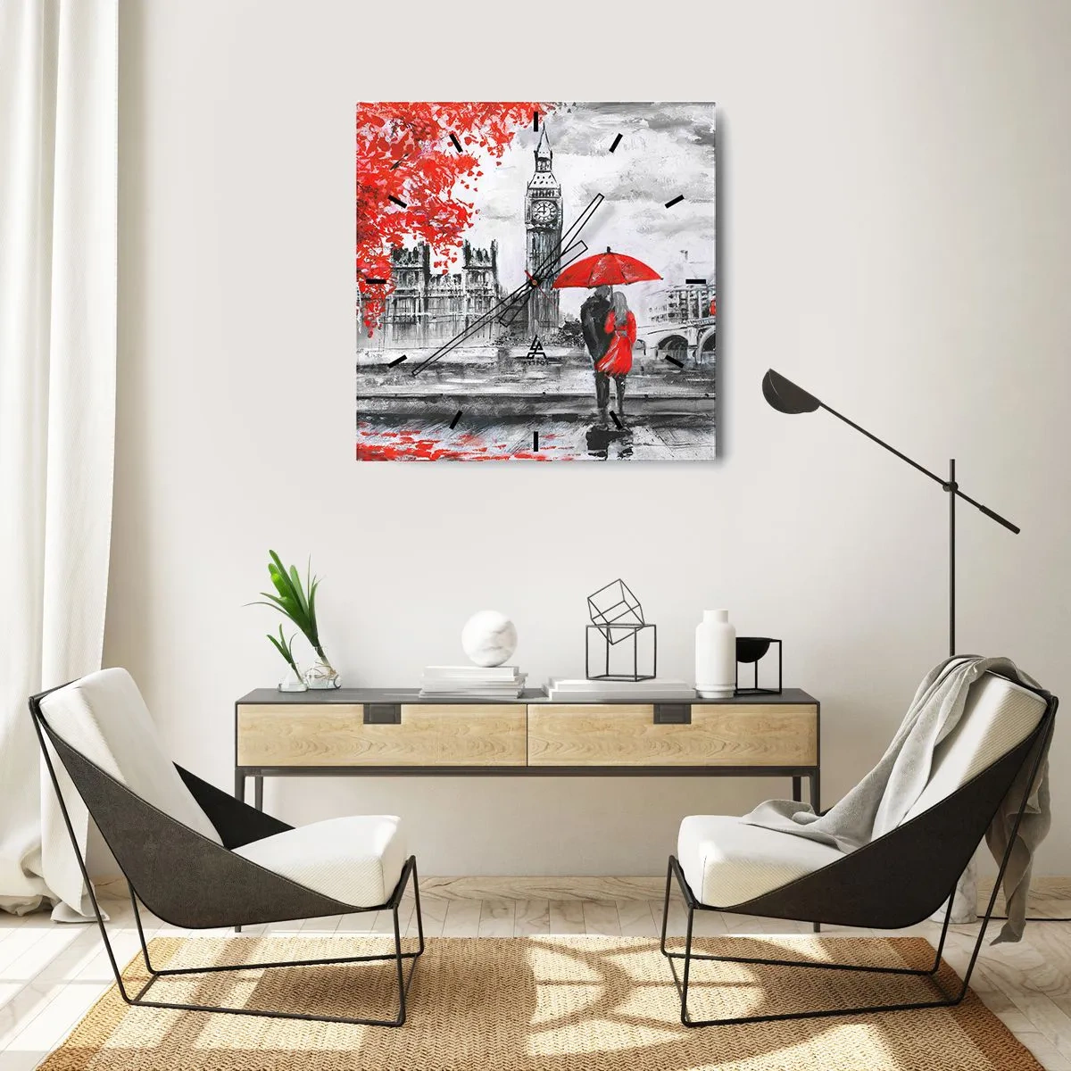 Ceas de perete - Ceas pe sticlă - Îndrăgostit de Londra - 40x40 cm