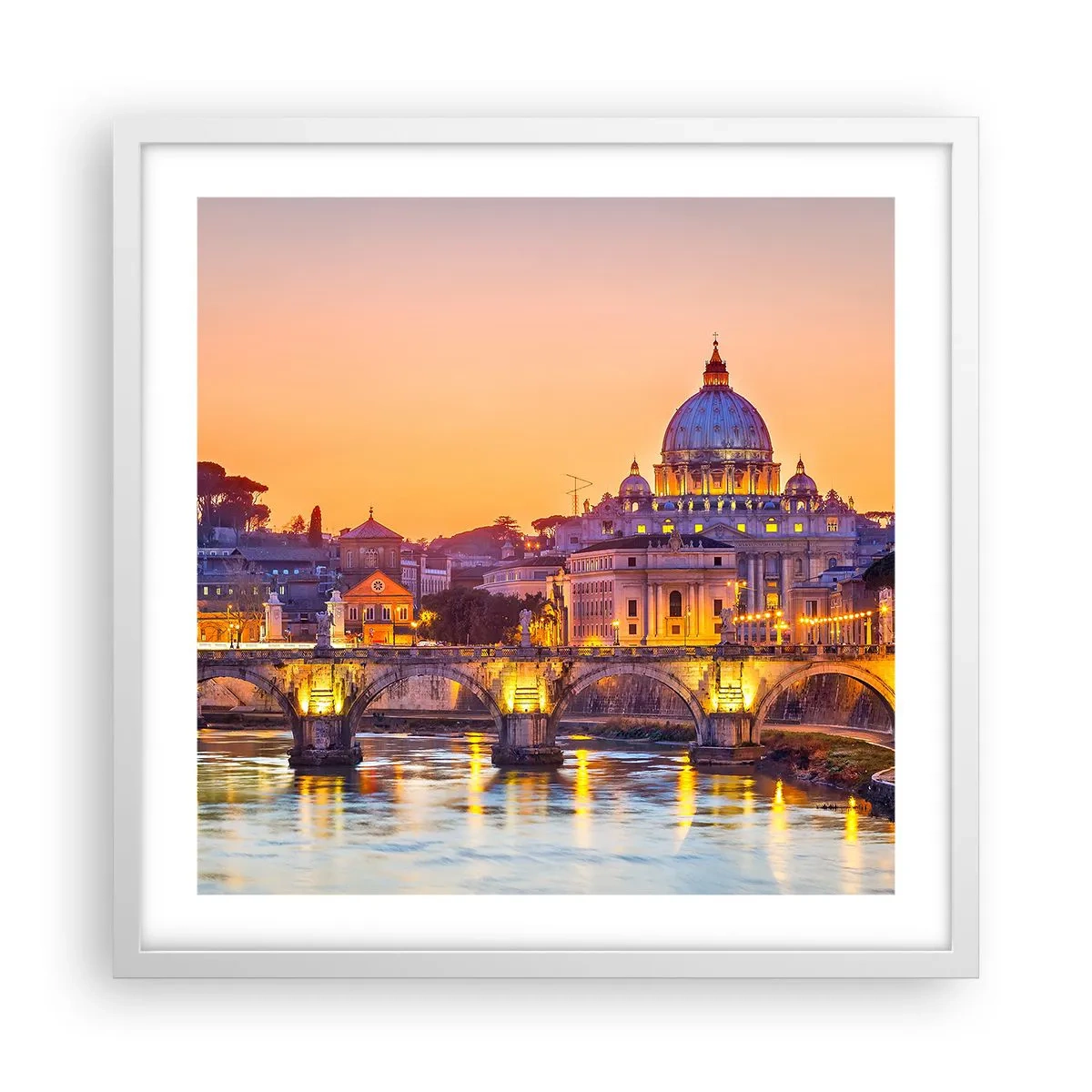 Poster în ramă albă - Amurg deasupra Orașului Etern - 50x50 cm