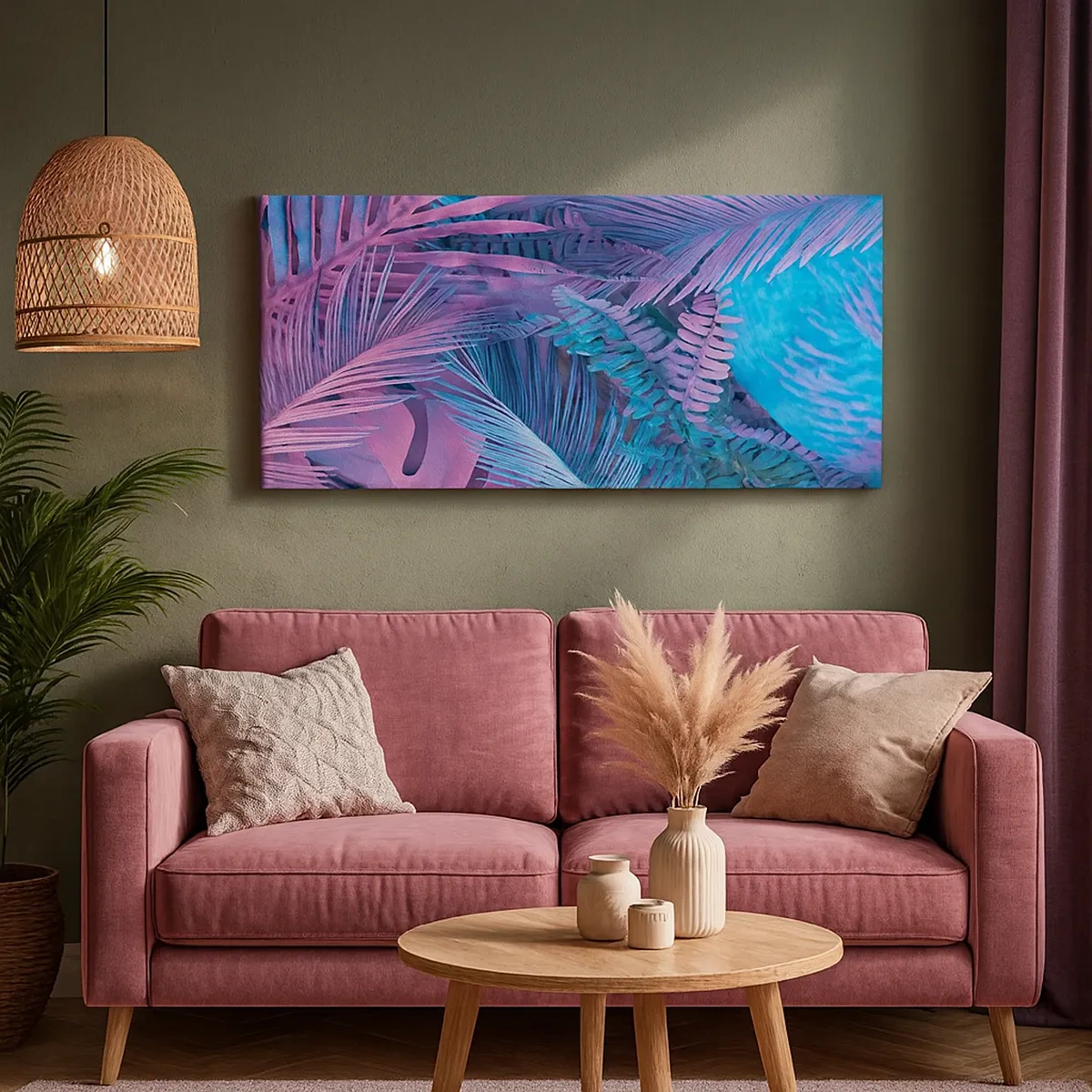 Tablou pe pânză - Palmieri în alb și albastru - 30x30 cm