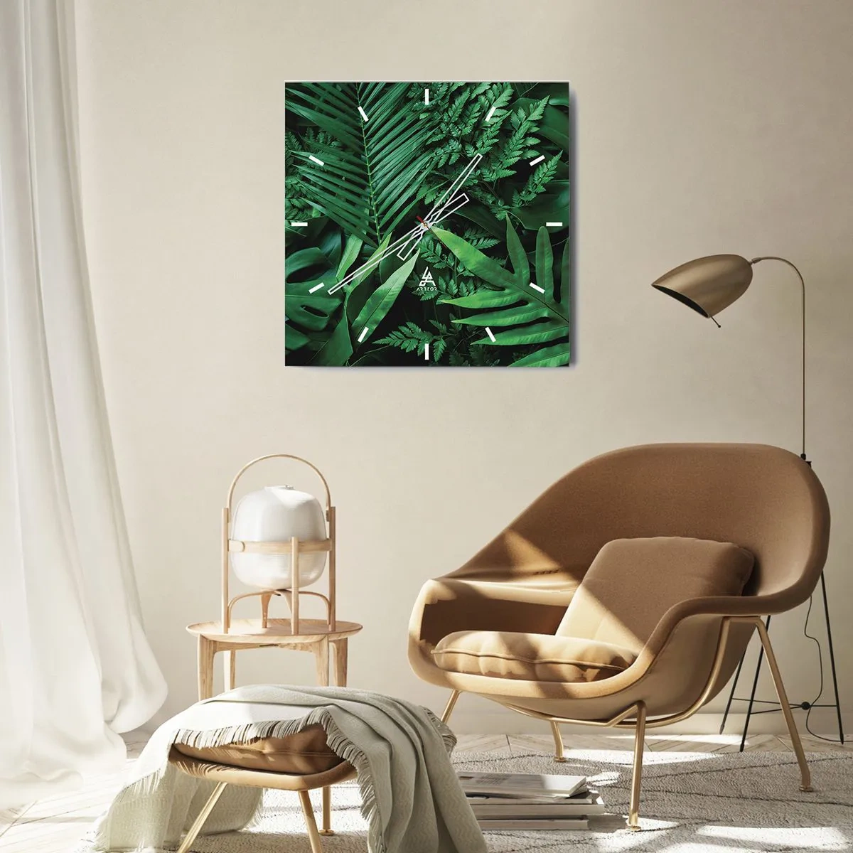 Ceas de perete - Ceas pe sticlă - Înfășurate în verde - 30x30 cm