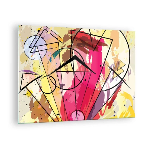 Tablou pe sticlă - Abstracție colorată cu modele geometrice și linii - 70x50cm - Explozie - Decorațiune modernă pentru perete pentru living și dormitor ARTTOR
