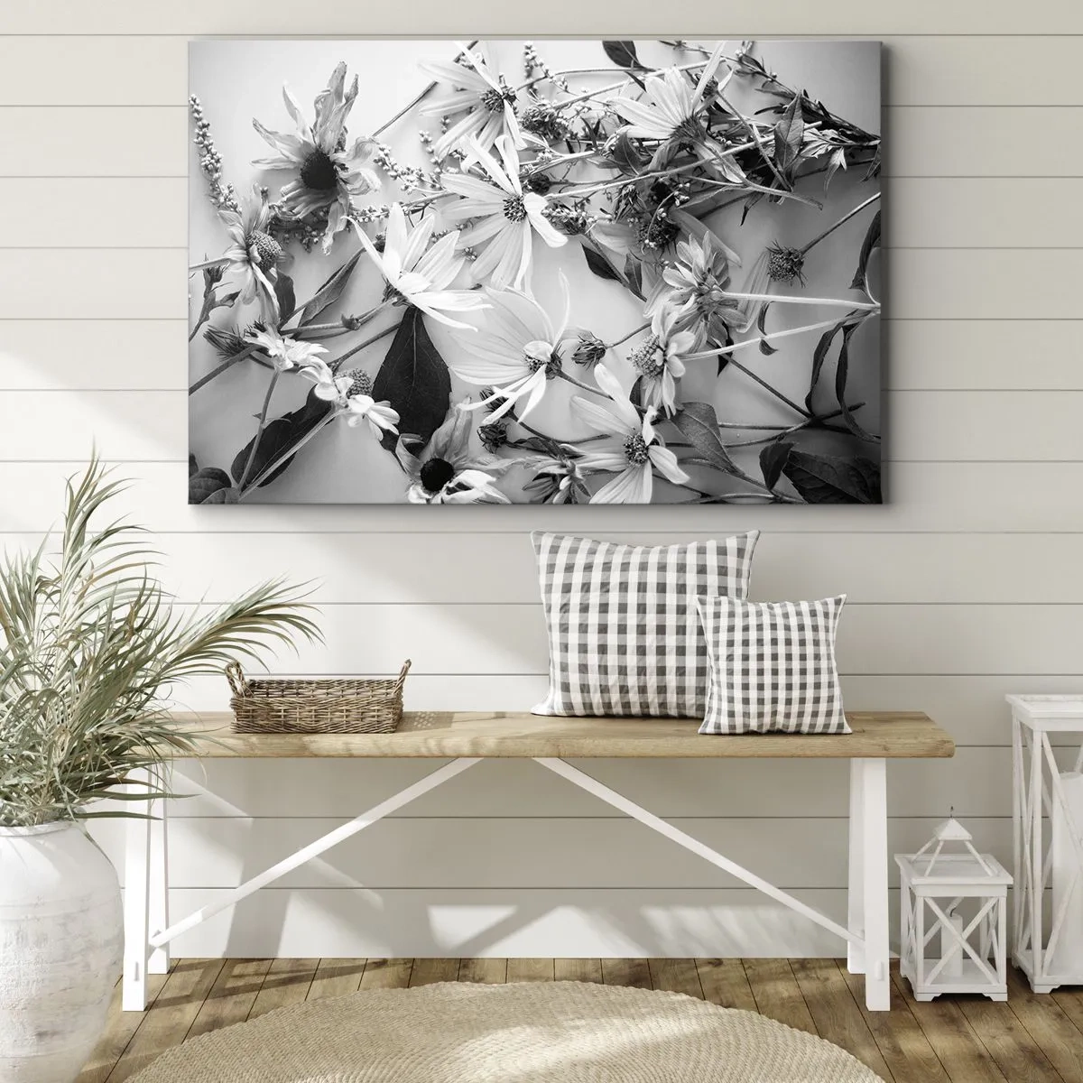 Tablou pe pânză Canvas - Aranjamente florale alb-negru într-un stil artistic subtil - 70x50cm - Un altfel de buchet - Decorațiune modernă pentru perete pentru living și dormitor ARTTOR