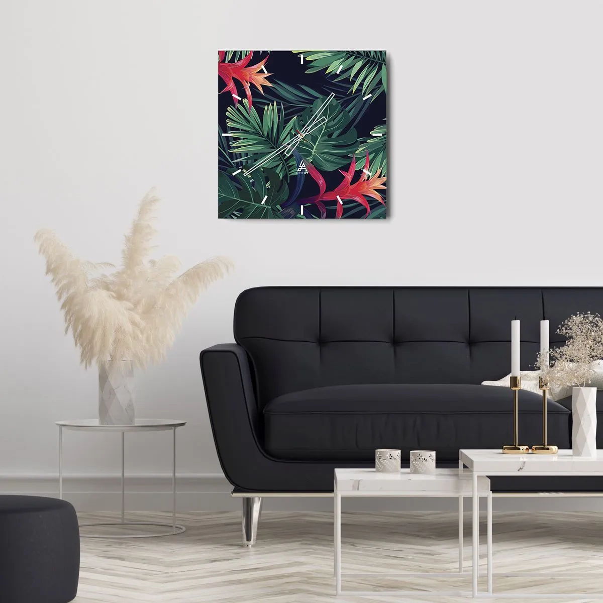 Ceas de perete - Ceas pe sticlă - Flacăra verde - 30x30 cm