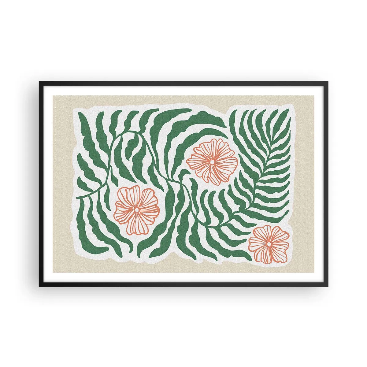 Poster în ramă neagră - Înflorite în verde - 100x70 cm