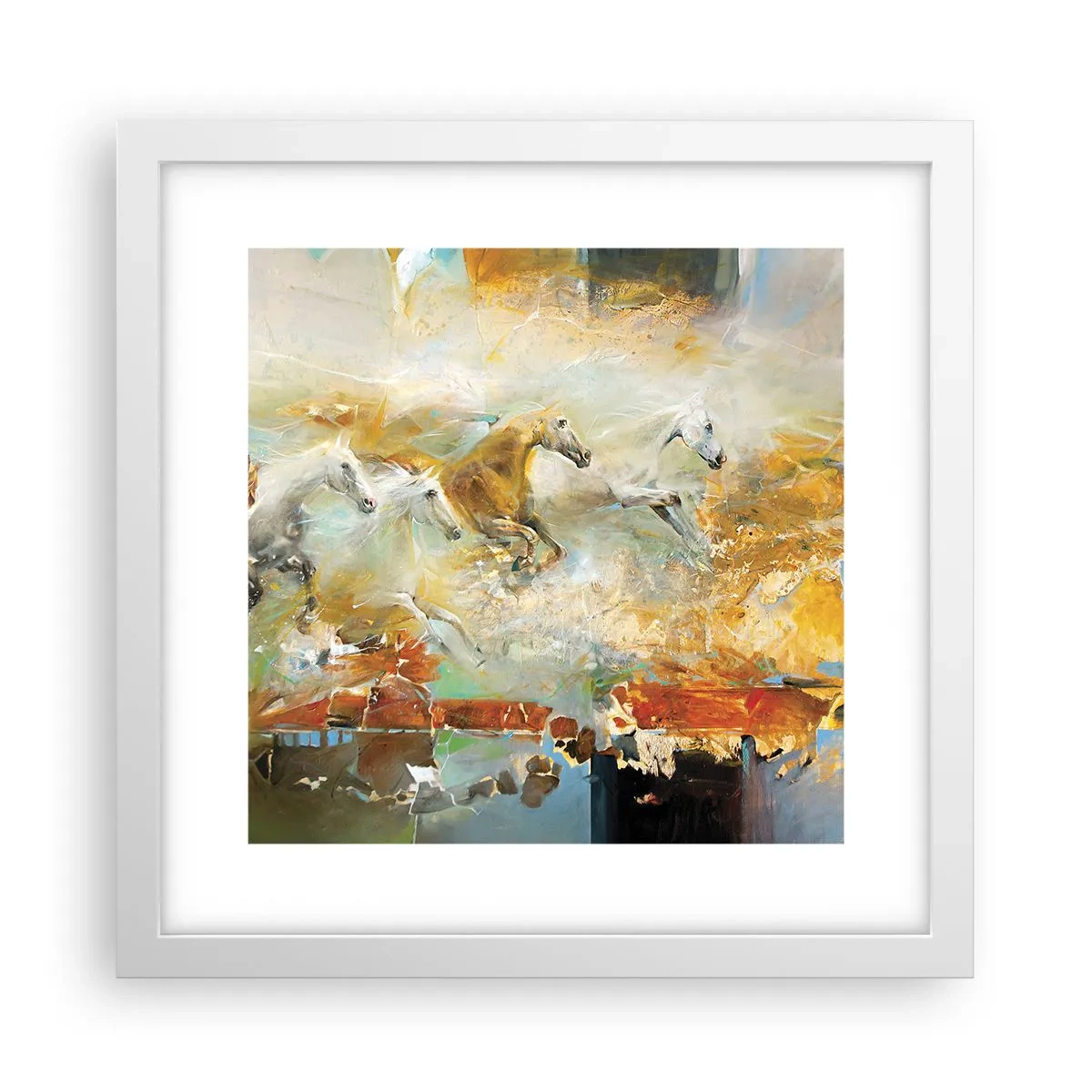Poster în ramă albă - Galopând prin lumină - 30x30 cm