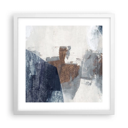 Poster în ramă albă - Forme albastre-maronii - 40x40 cm