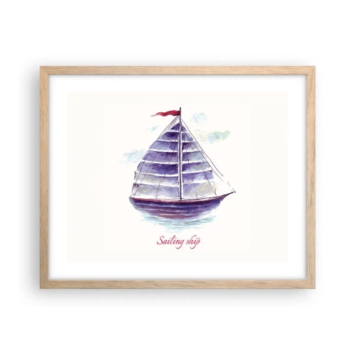Poster în ramă de stejar deschis - Pânze pline și apă calmă - 50x40 cm