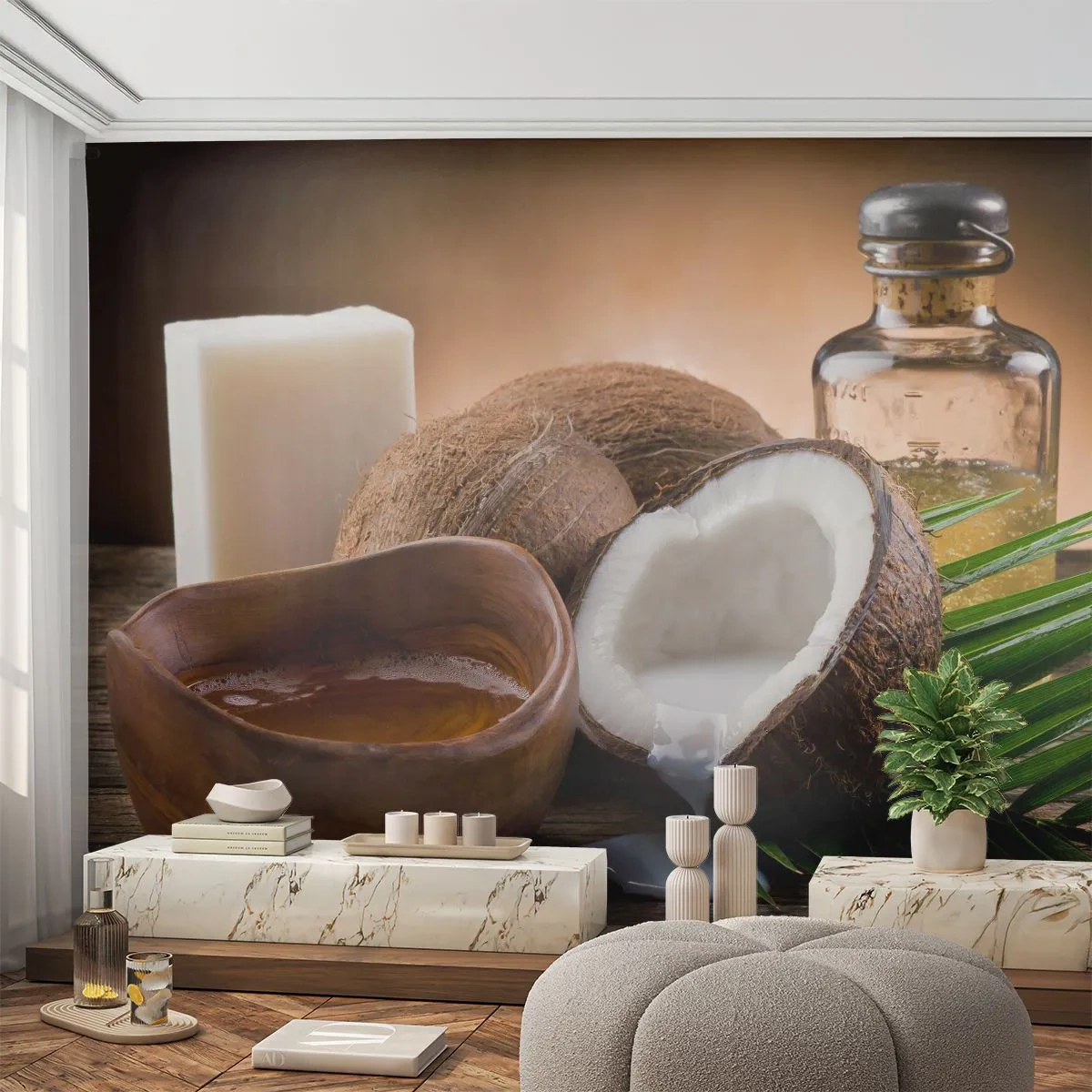 Tapet Premium Canvas - Sănătate din insulele tropicale - Nucă de cocos, spa, Ulei de cocos - 450x315 cm