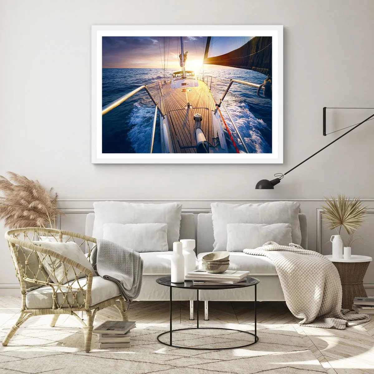 Poster în ramă albă - Alergând pe valuri - 91x61 cm