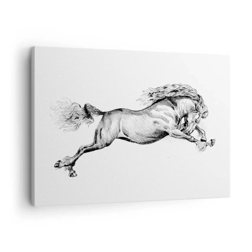 Tablou pe pânză Canvas - Schiță a unui cal într-un galop dinamic pe un fundal alb - 70x50cm - Oprit din galop - Decorațiune modernă pentru perete pentru living și dormitor ARTTOR