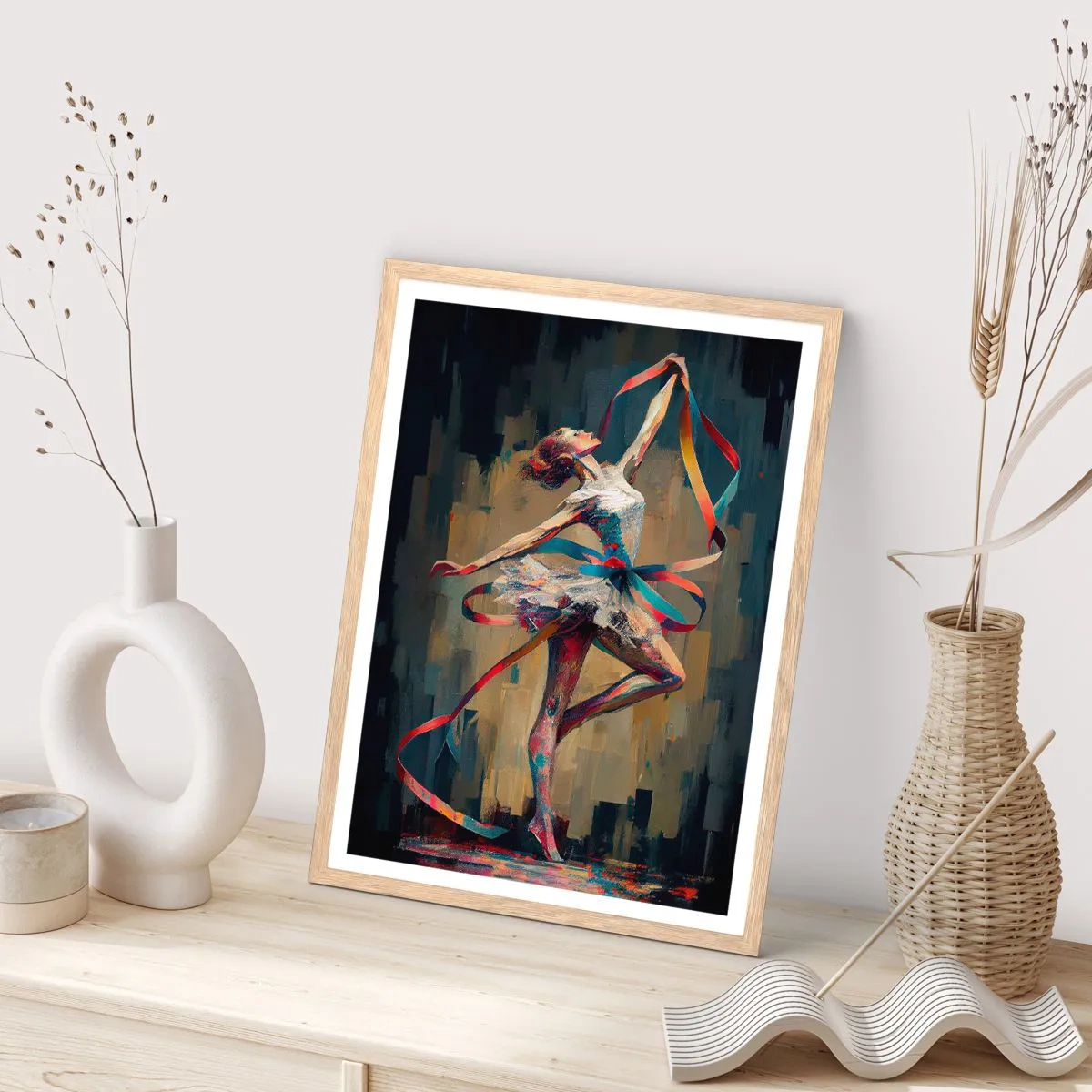 Poster în ramă de stejar deschis - Dansând cu o panglică - 70x100 cm