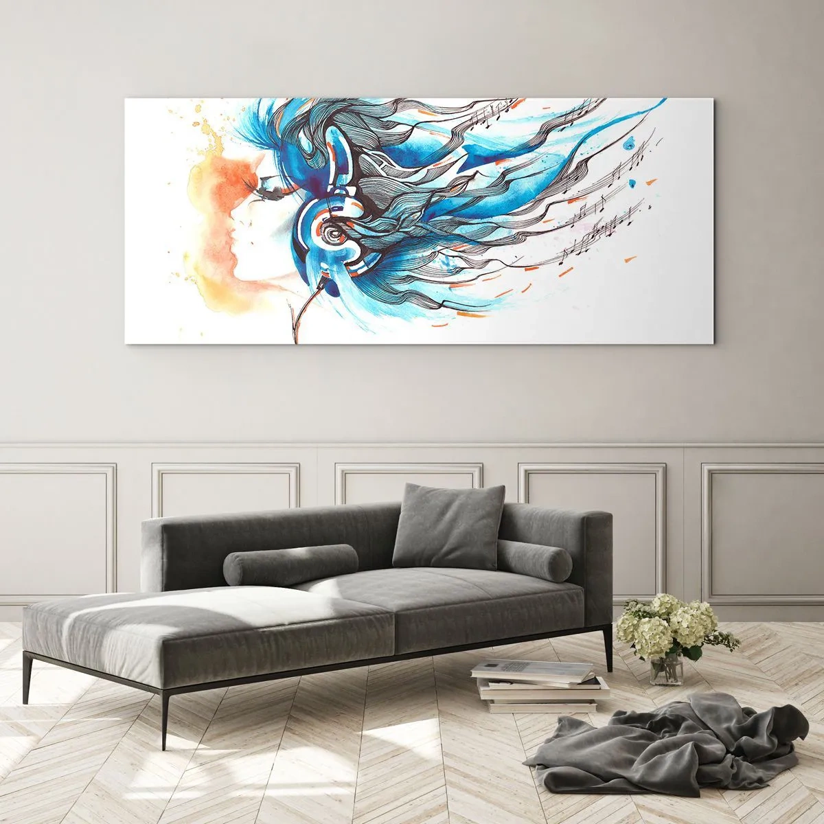 Tablou pe sticlă - Lasă muzica să curgă - 100x40 cm