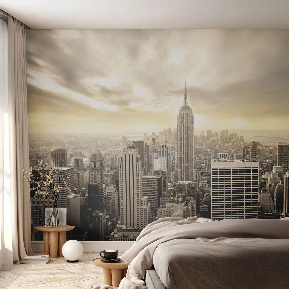 Tapet Premium Canvas - New York țesut din gri - Oraș, New York, Manhattan - 250x175 cm