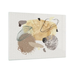 Tablou pe sticlă - Abstracție bej și maro cu forme neregulate - 70x50cm - Fluiditatea aplicată - Decorațiune modernă pentru perete pentru living și dormitor ARTTOR