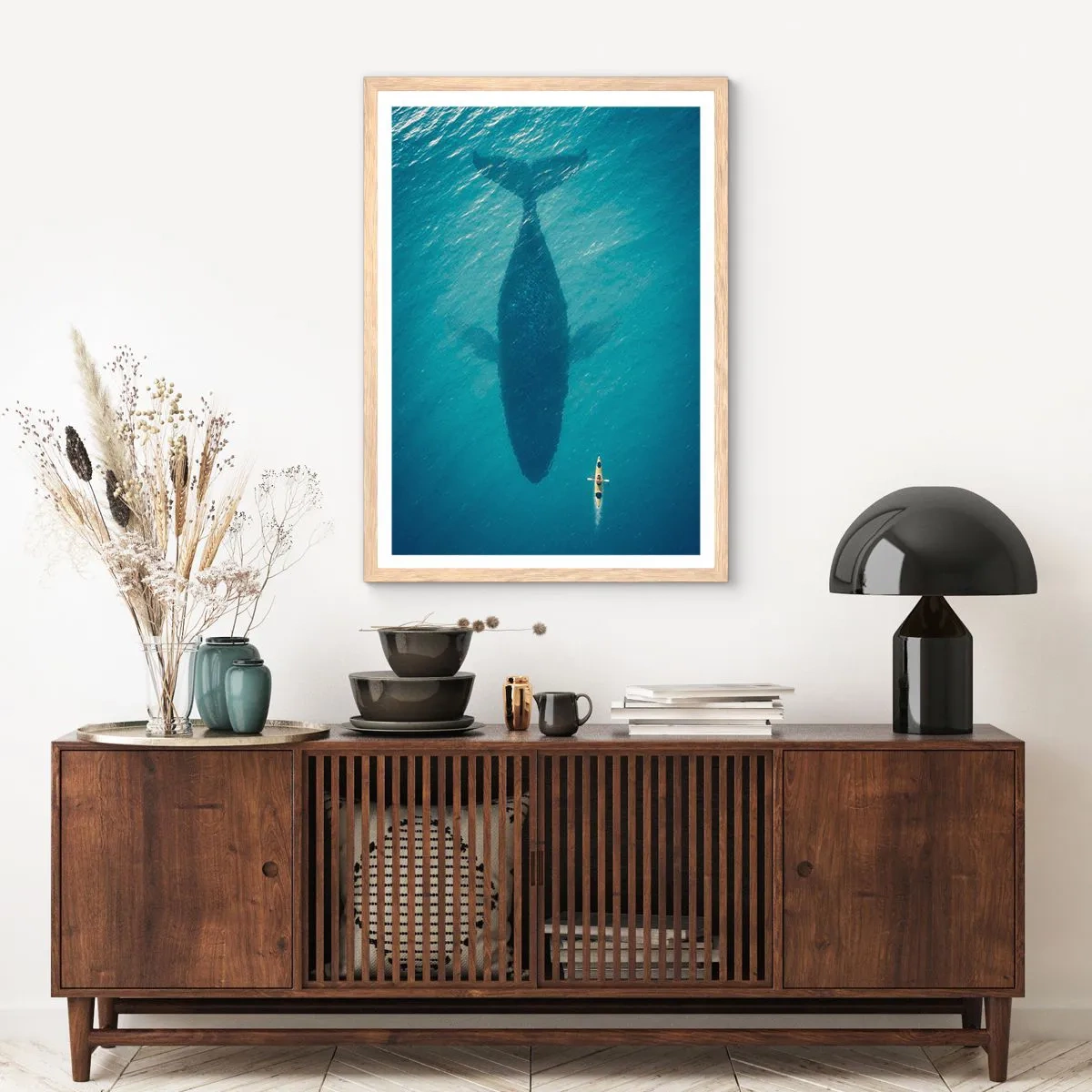 Poster în ramă de stejar deschis - Întâlnire pe ocean - 70x100 cm