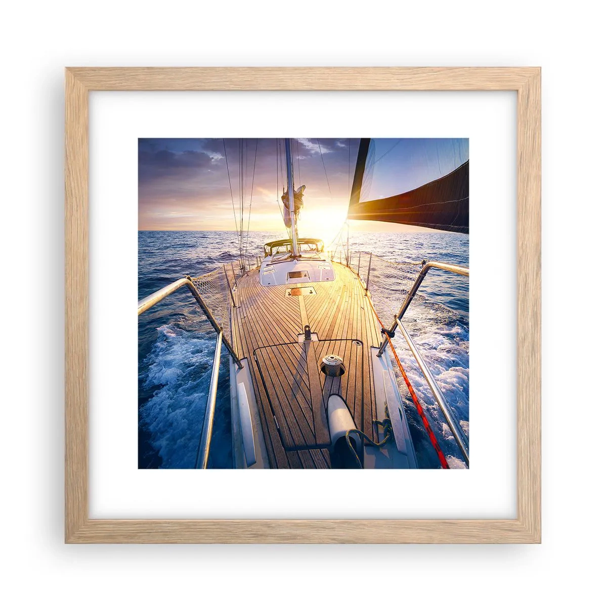 Poster în ramă de stejar deschis - Alergând pe valuri - 30x30 cm