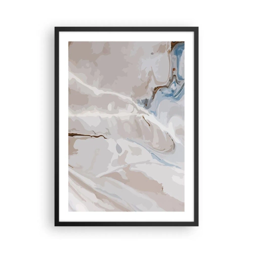 Poster în ramă neagră - Model de marmură în nuanțe delicate de bej și albastru - 50x70cm - Meandre albastre sub alb - Decorațiune modernă pentru perete pentru living și dormitor ARTTOR