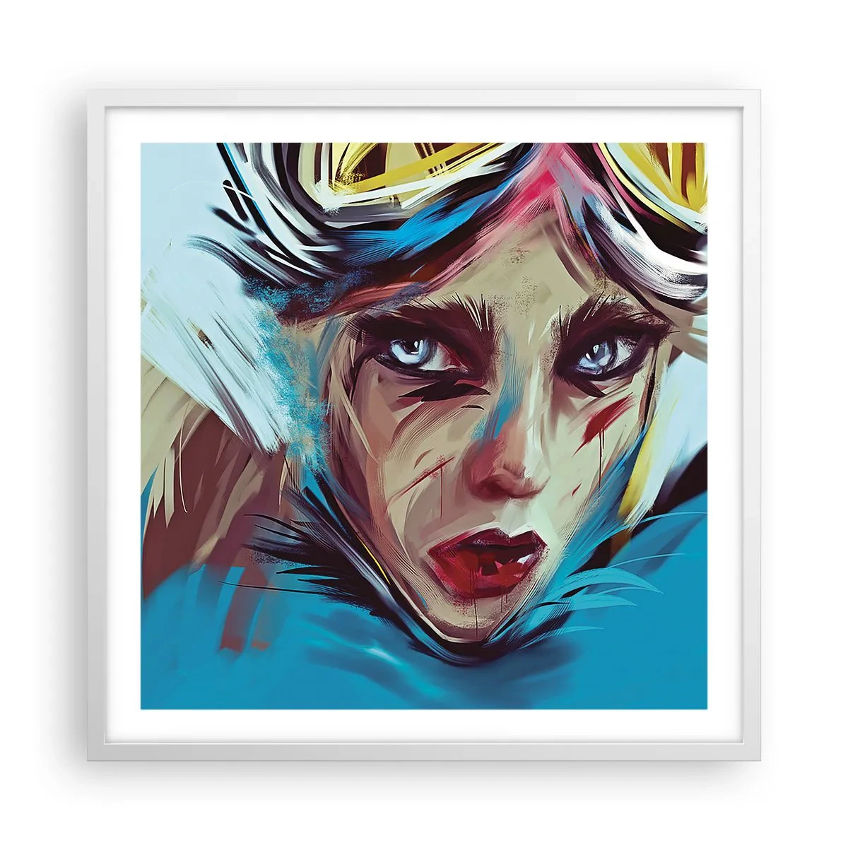 Poster în ramă albă - Războinica de drum - 60x60 cm