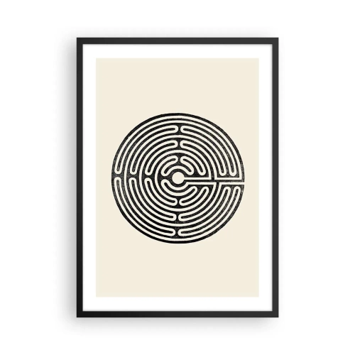 Poster în ramă neagră - Un labirint minimalist alb-negru pe un fundal deschis. - 50x70cm - Ordine secretă - Decorațiune modernă pentru perete pentru living și dormitor ARTTOR